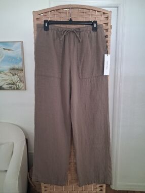 Calvin Klein Cotton Gauze Brown Straight Leg Drawstring Pants Small